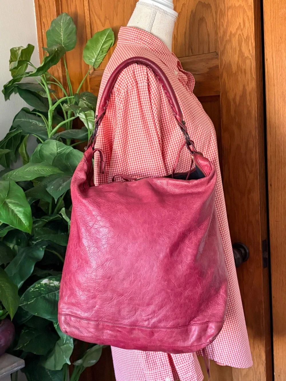 Balenciaga 06 Red Grenat Lambskin Leather Classic Day Hobo Handbag Purse Mirror